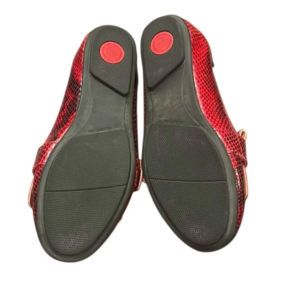 Fitflop Allegro Fringed Buckled Leather Loafer Snakeskin Embossed Red Size 6